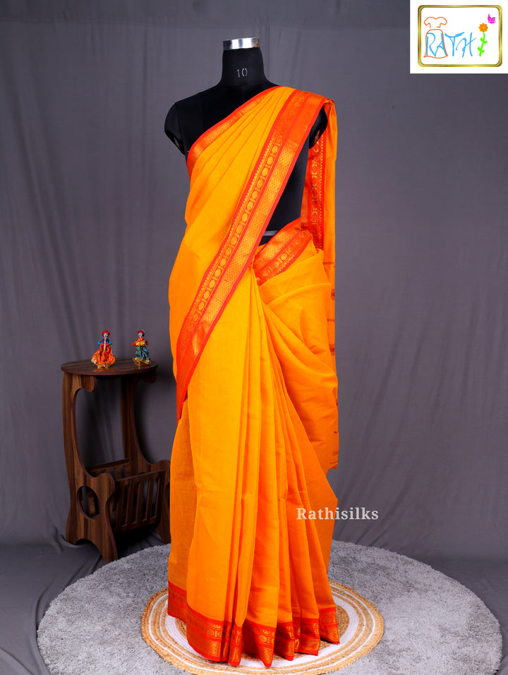 Traditional Orange Cotton Saree