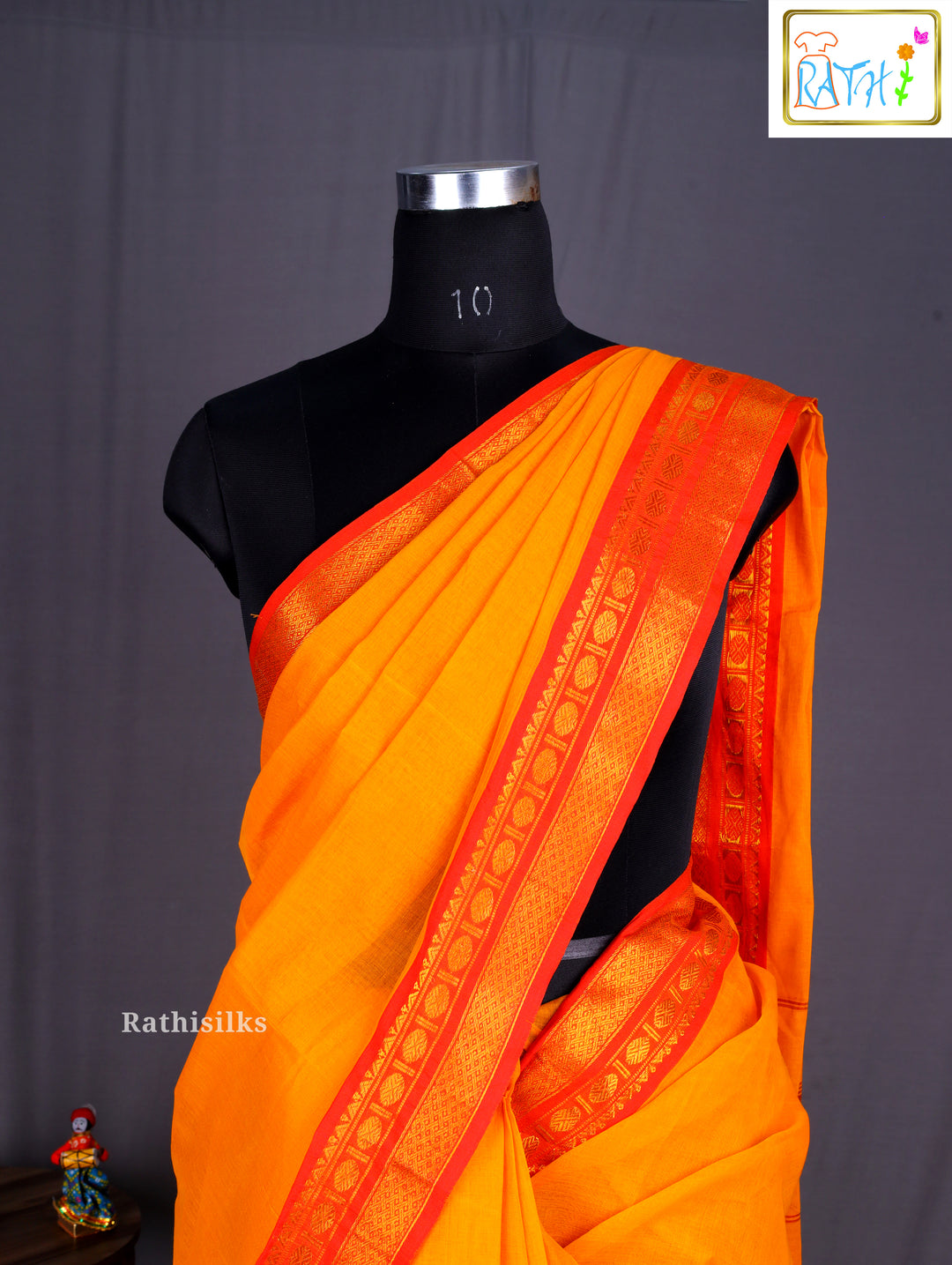 Traditional Orange Cotton Saree