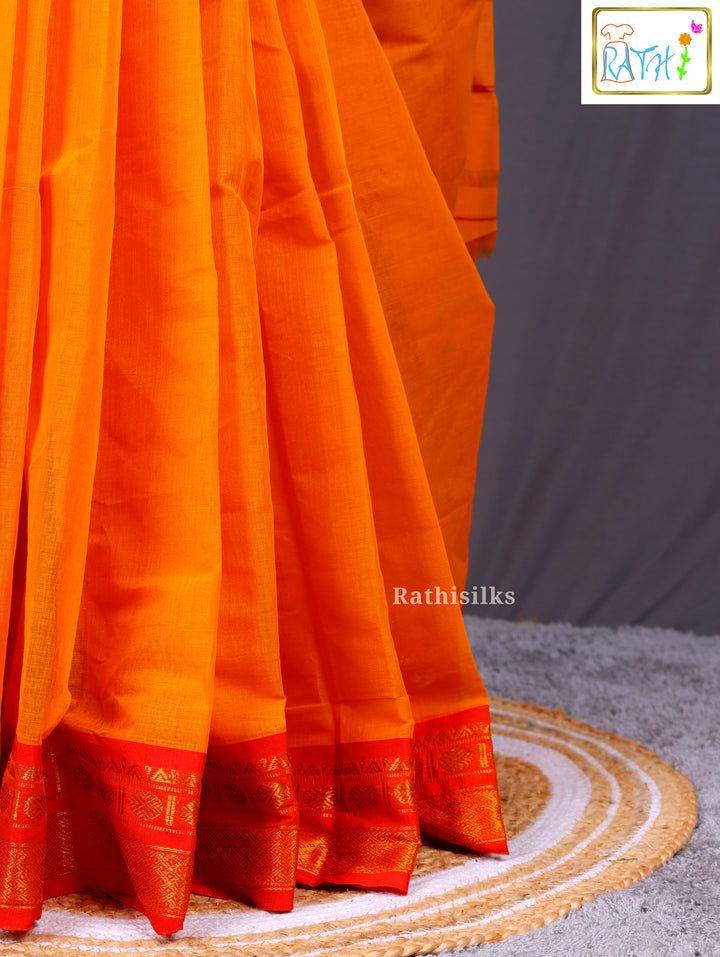 Traditional Orange Cotton Saree