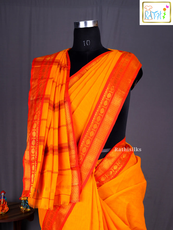 Traditional Orange Cotton Saree
