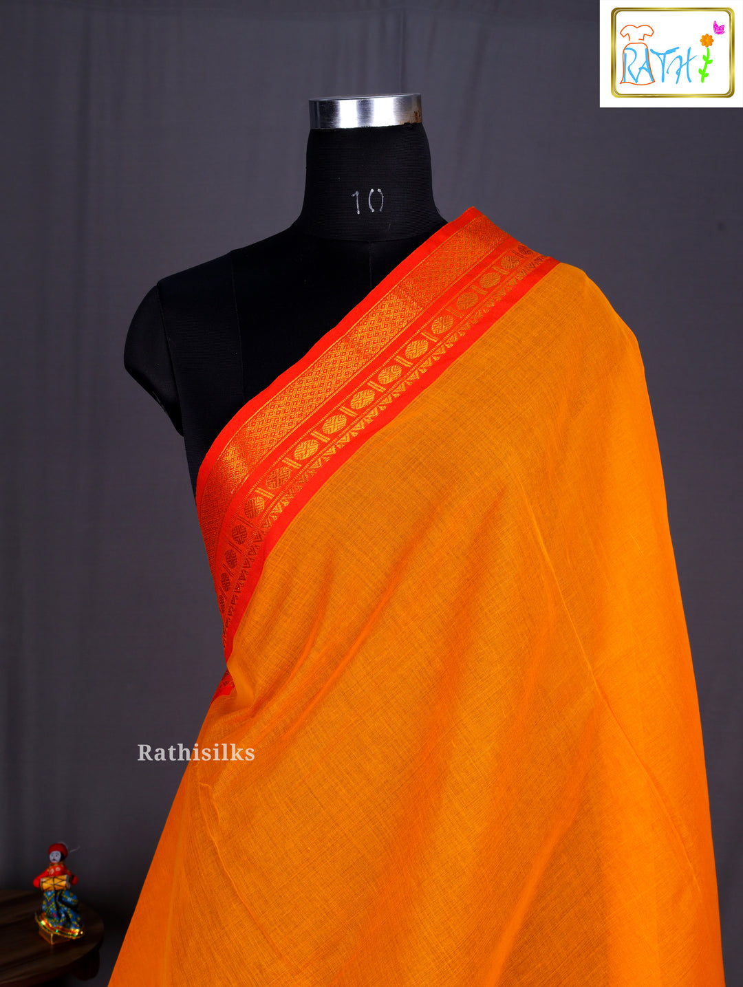 Traditional Orange Cotton Saree