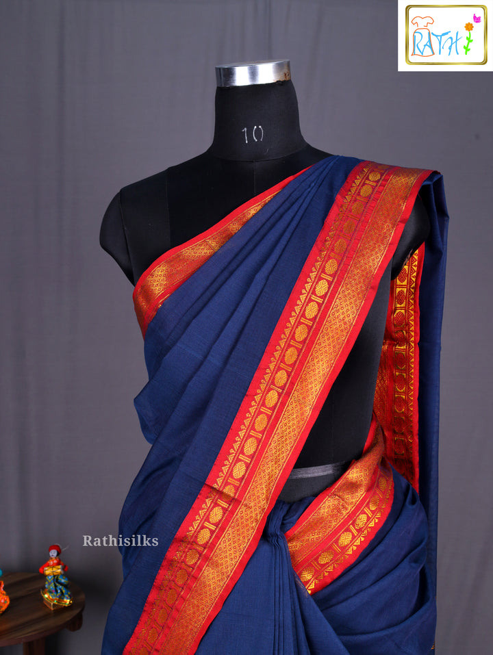 Navy Blue Pure Cotton Saree