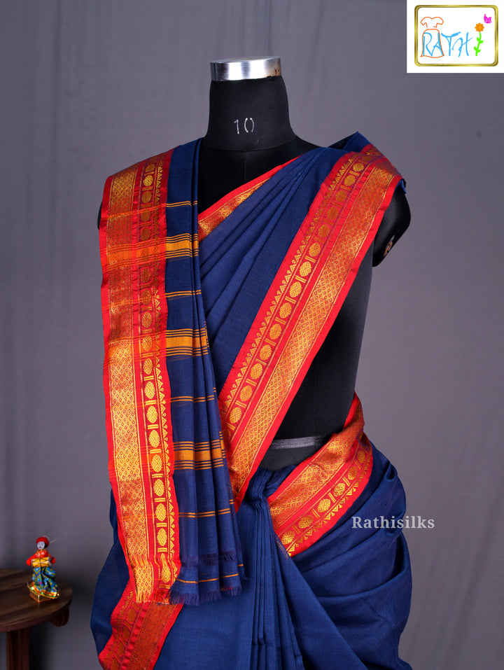 Navy Blue Pure Cotton Saree