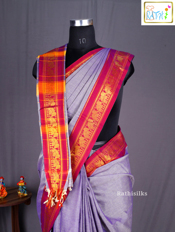 Lavender Pure Cotton Saree