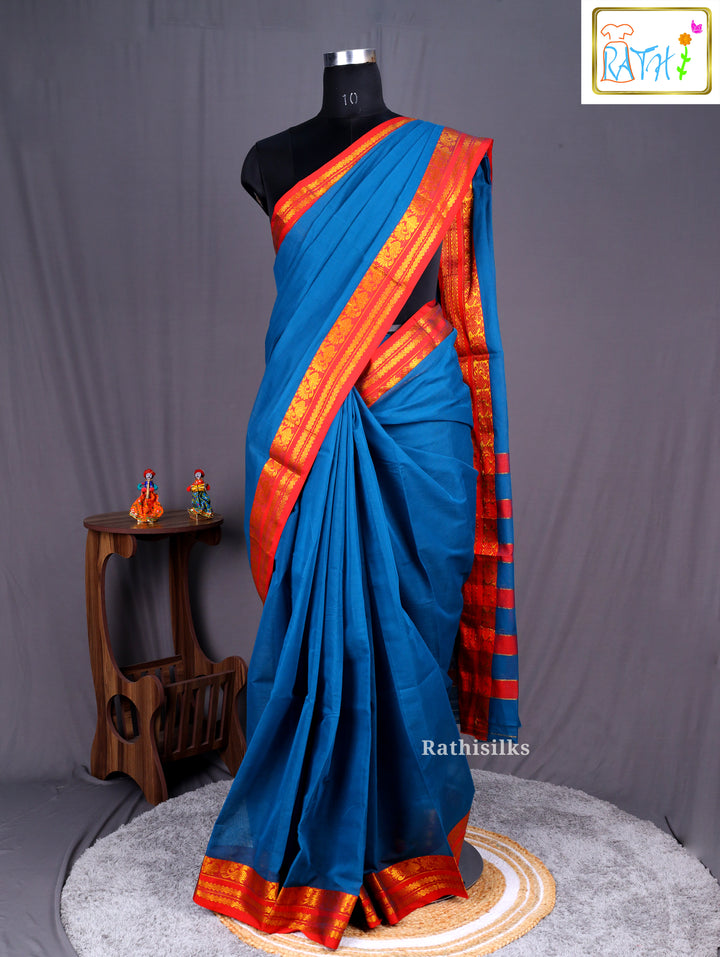 Teal Blue Pure Cotton Saree