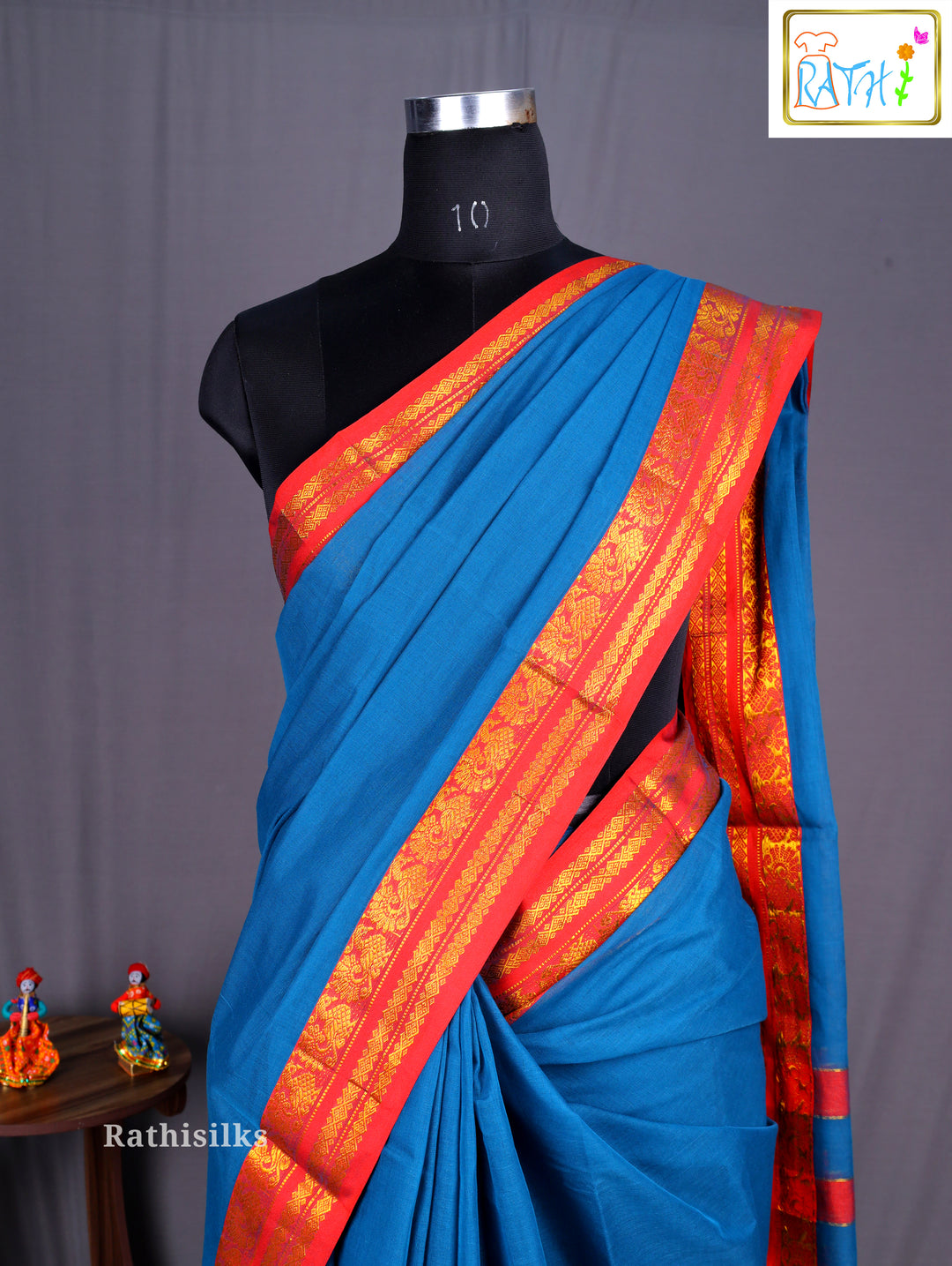 Teal Blue Pure Cotton Saree