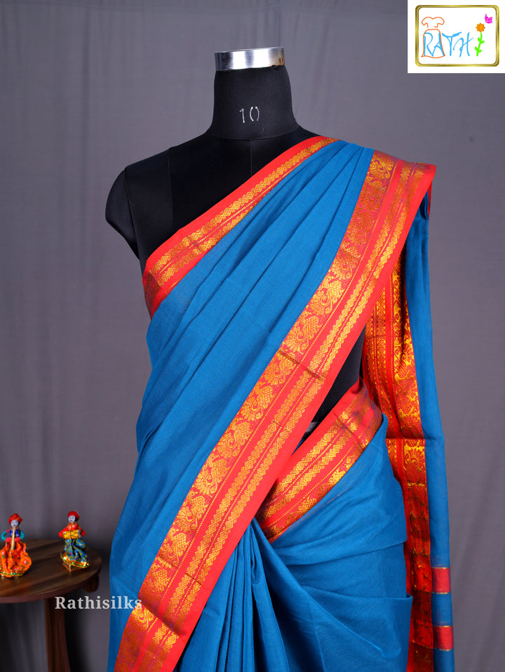 Teal Blue Pure Cotton Saree