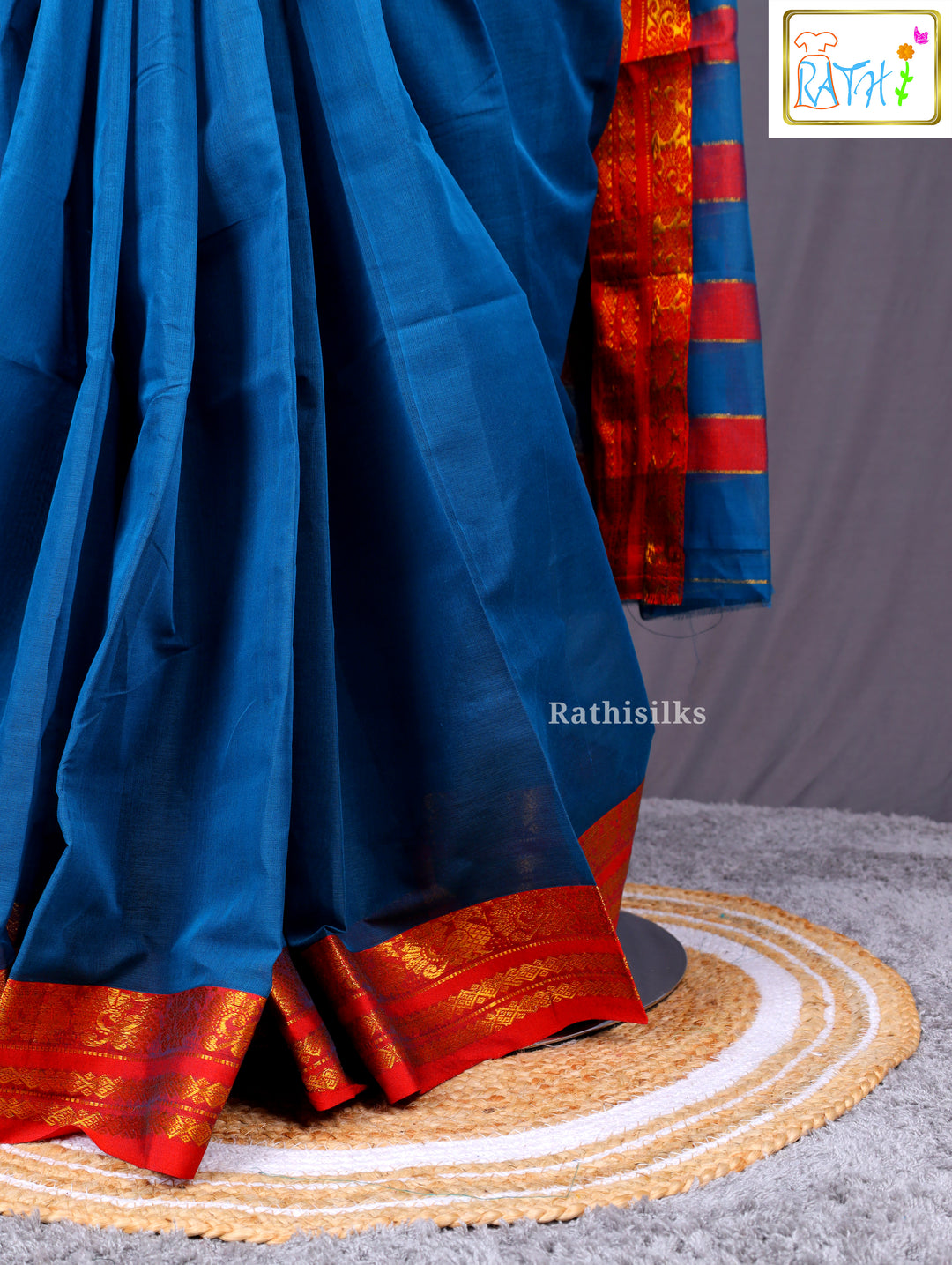 Teal Blue Pure Cotton Saree