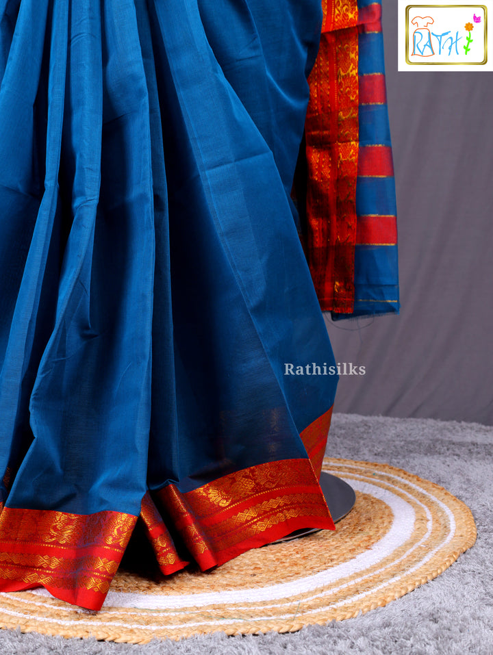 Teal Blue Pure Cotton Saree