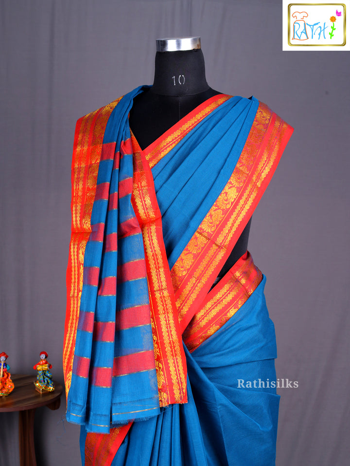 Teal Blue Pure Cotton Saree