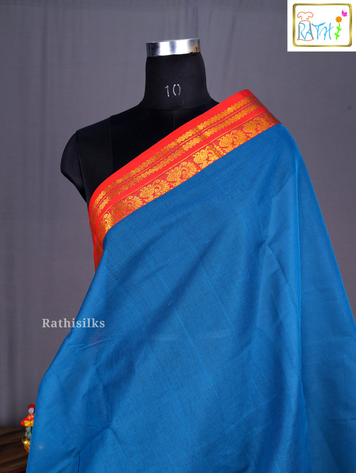 Teal Blue Pure Cotton Saree
