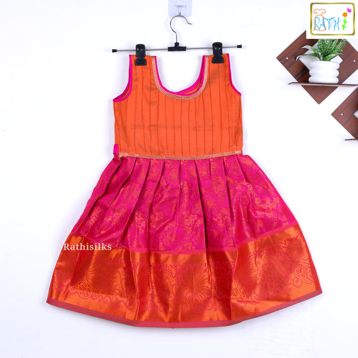 Elegant Peach & Pink Short Frock