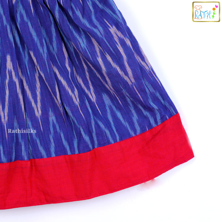 Elegant Blue & Red Ikat Pattern Short Frock