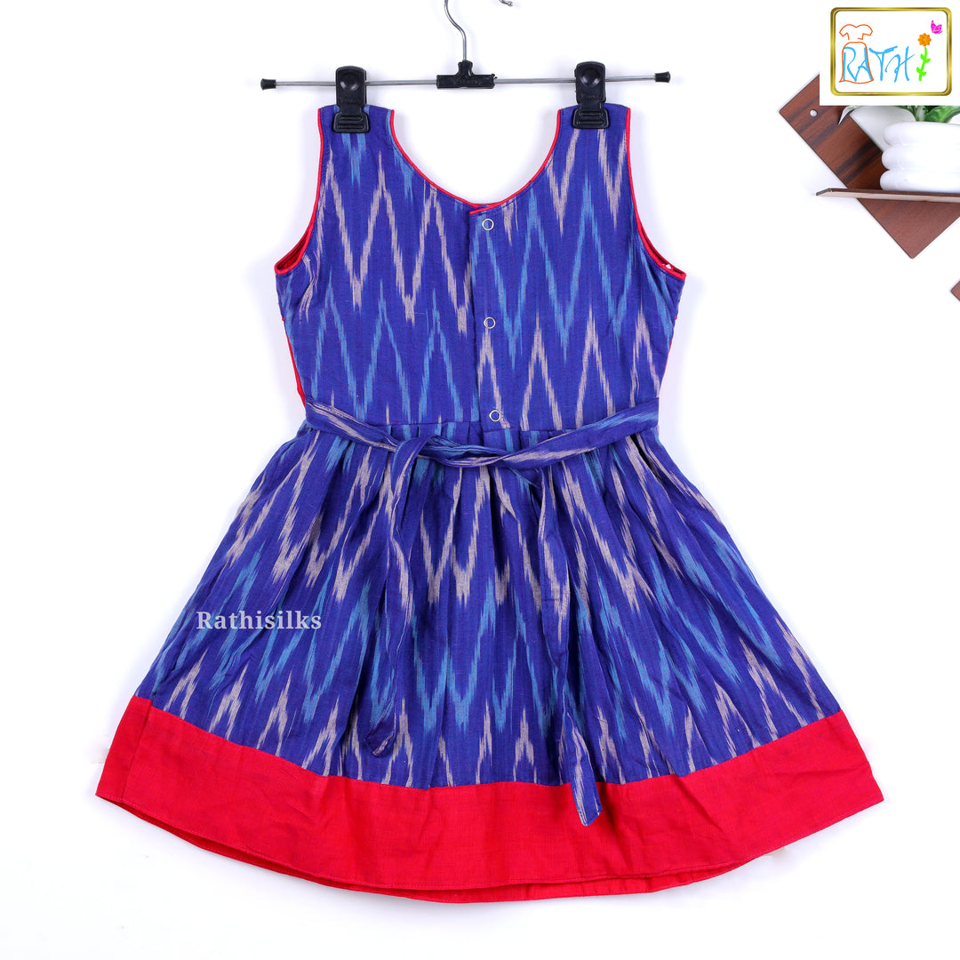 Elegant Blue & Red Ikat Pattern Short Frock