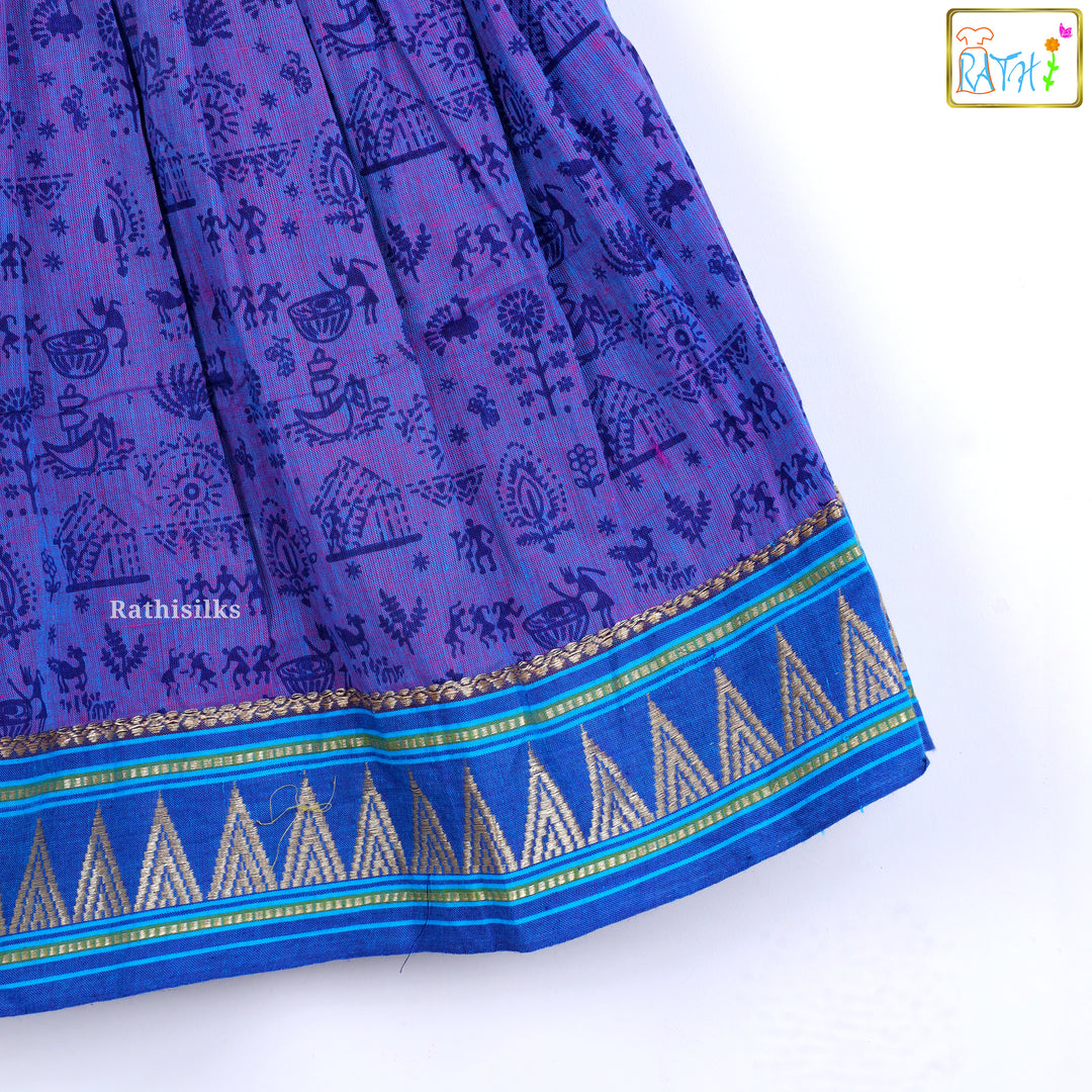 Elegant Purple & Blue Mangalagiri Cotton Short Frock