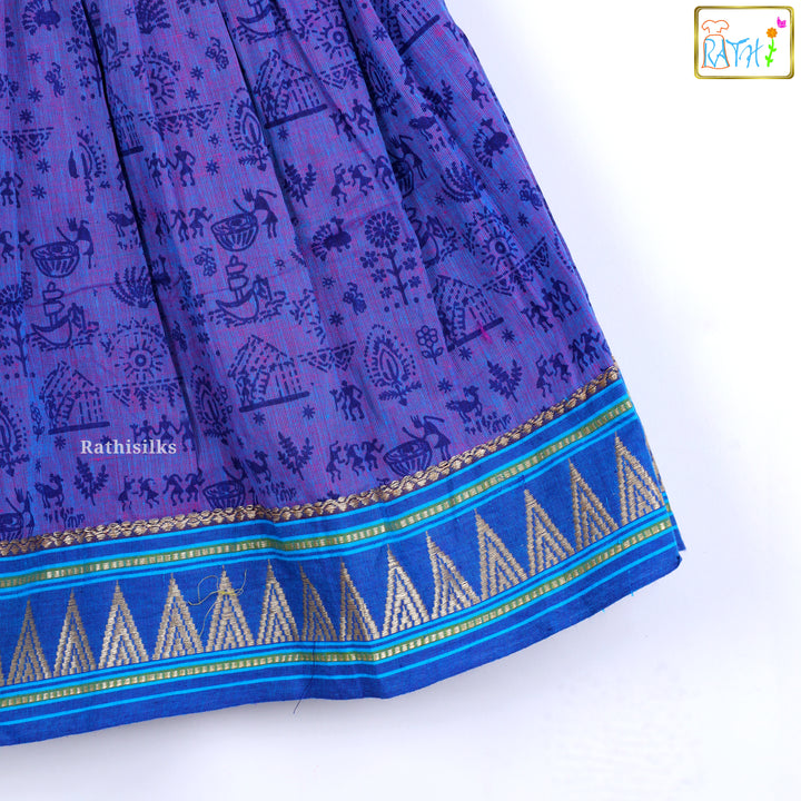 Elegant Purple & Blue Mangalagiri Cotton Short Frock