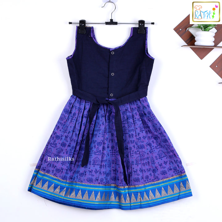 Elegant Purple & Blue Mangalagiri Cotton Short Frock