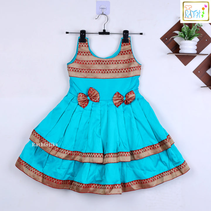 Green & Pink Sleeveless Layered Frock