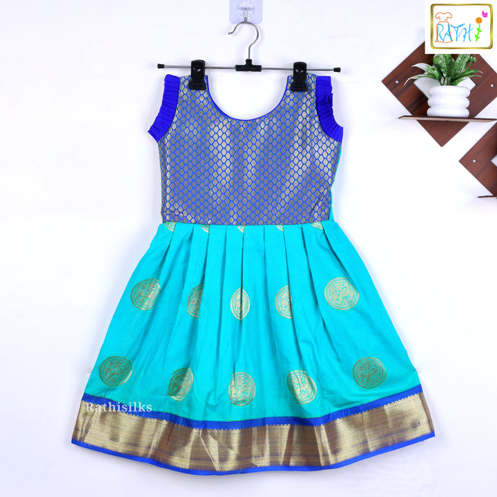 Elegant Blue & Teal Short Frock