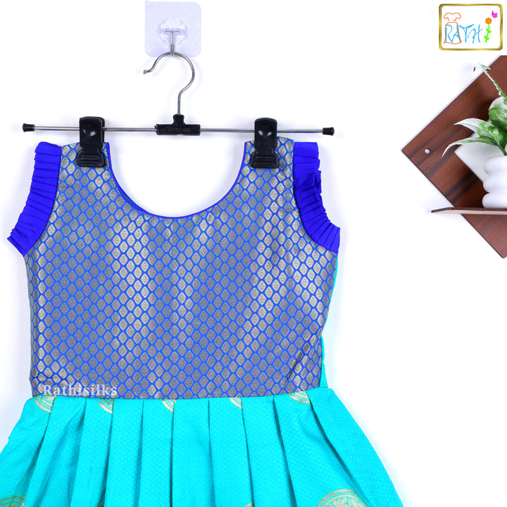 Elegant Blue & Teal Short Frock
