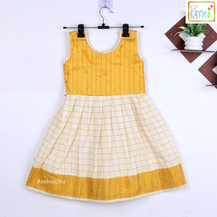 Elegant Mustard & Cream Tissue Short Frock