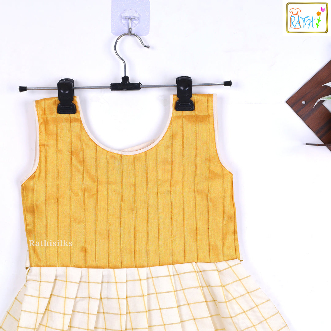 Elegant Mustard & Cream Tissue Short Frock