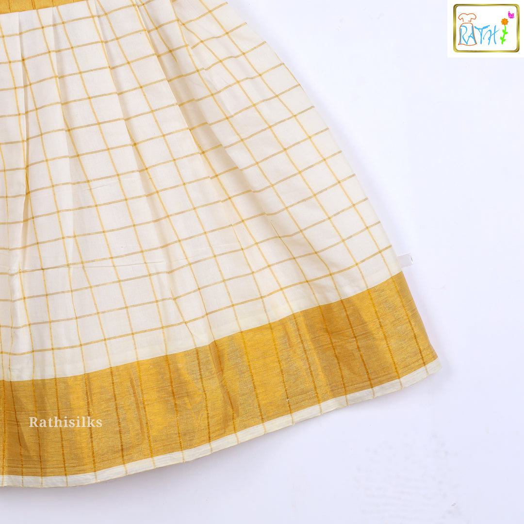 Elegant Mustard & Cream Tissue Short Frock