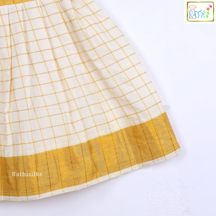 Elegant Mustard & Cream Tissue Short Frock