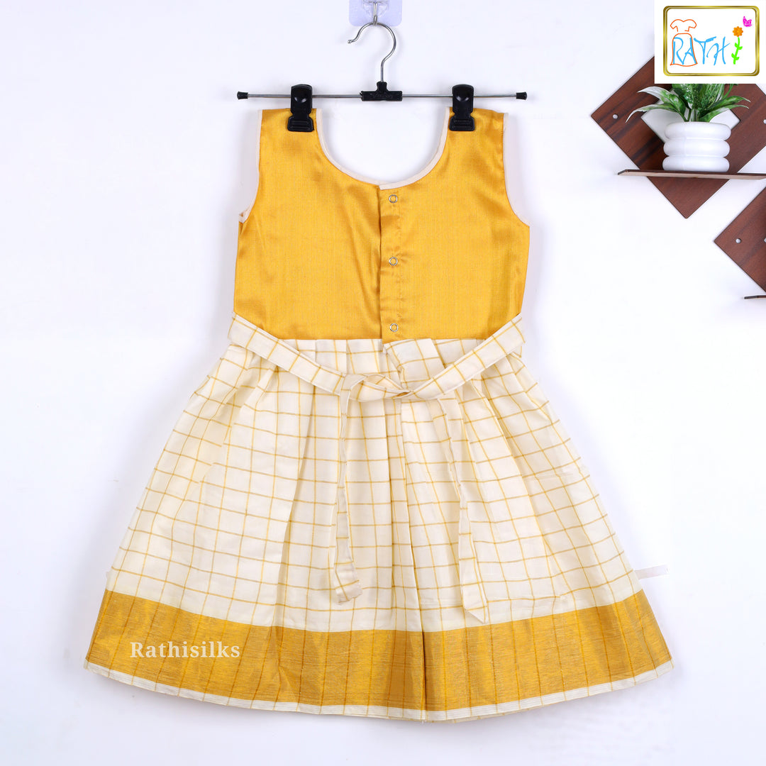 Elegant Mustard & Cream Tissue Short Frock