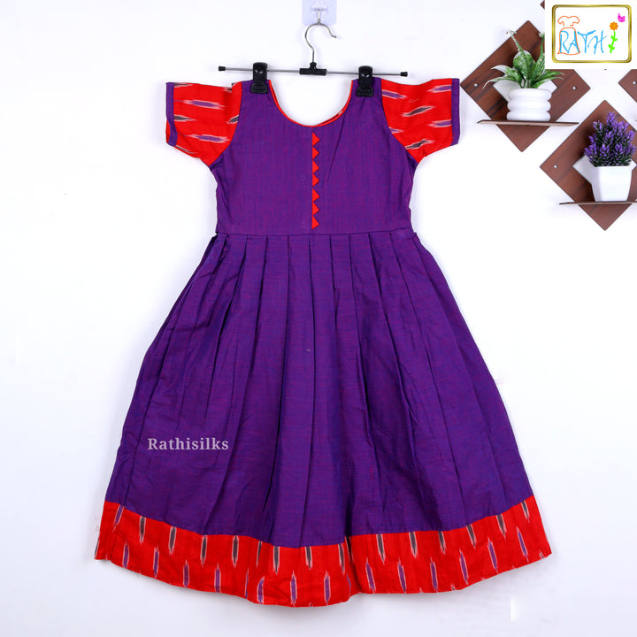 Elegant Purple & Red Mangalagiri Cotton Frock