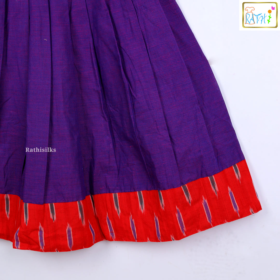 Elegant Purple & Red Mangalagiri Cotton Frock