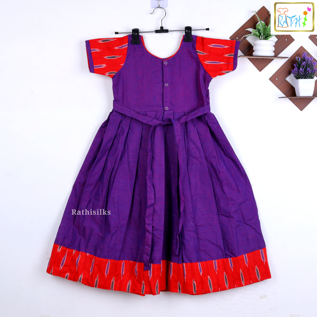 Elegant Purple & Red Mangalagiri Cotton Frock
