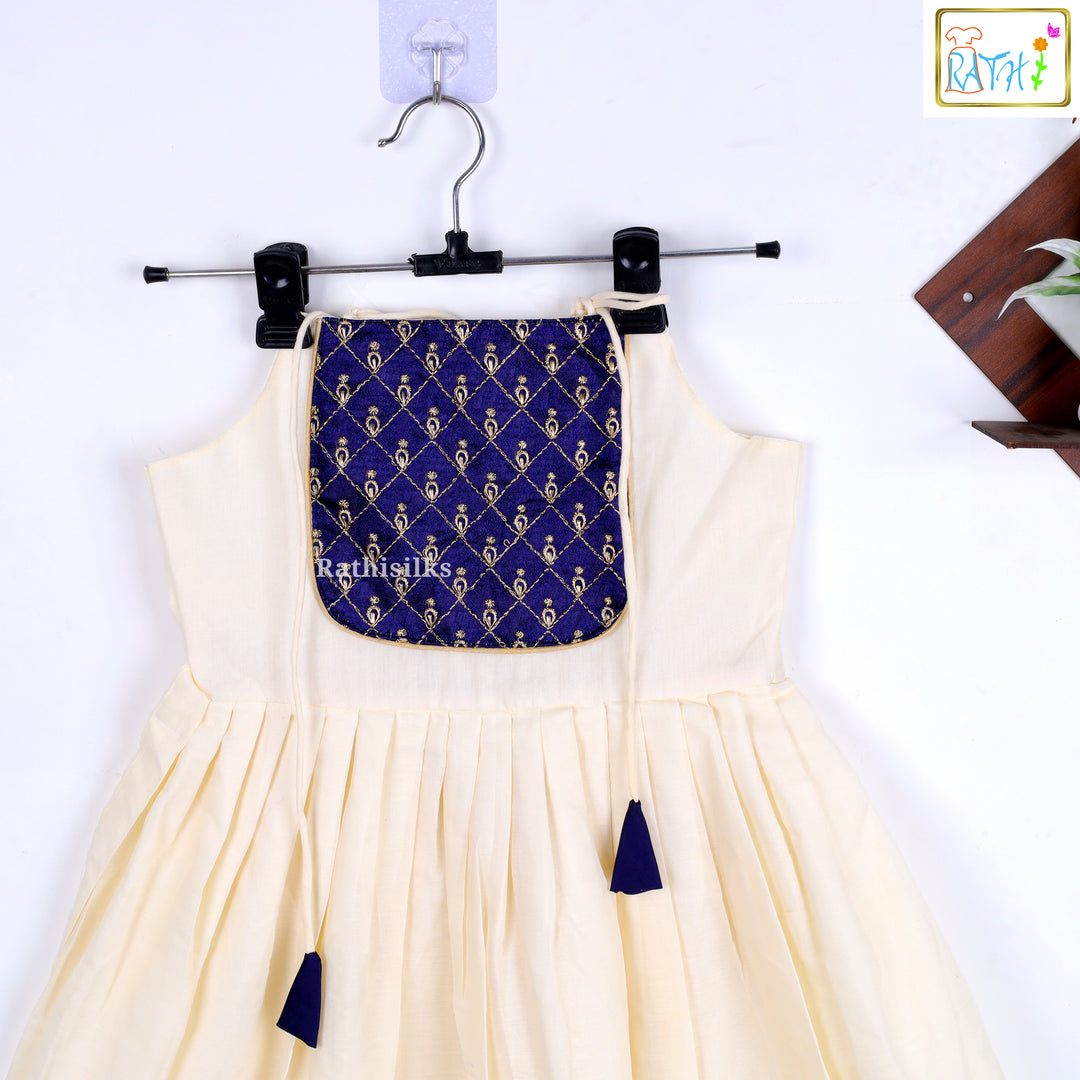 Elegant Cream & Navy Blue Party Frock