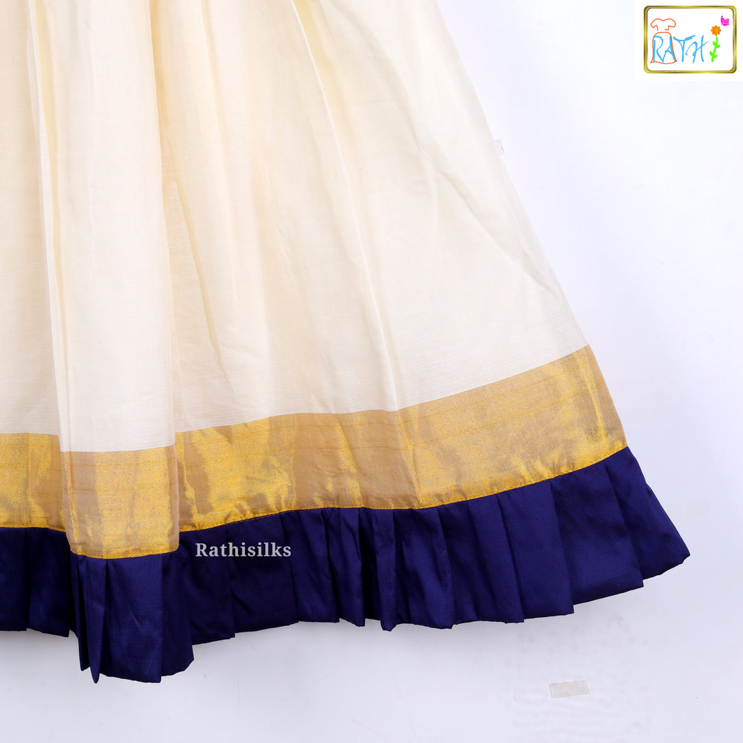 Elegant Cream & Navy Blue Party Frock