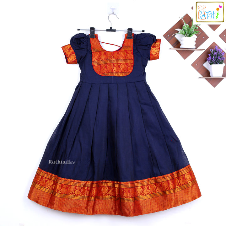Elegant Cream & Navy Blue Party Frock