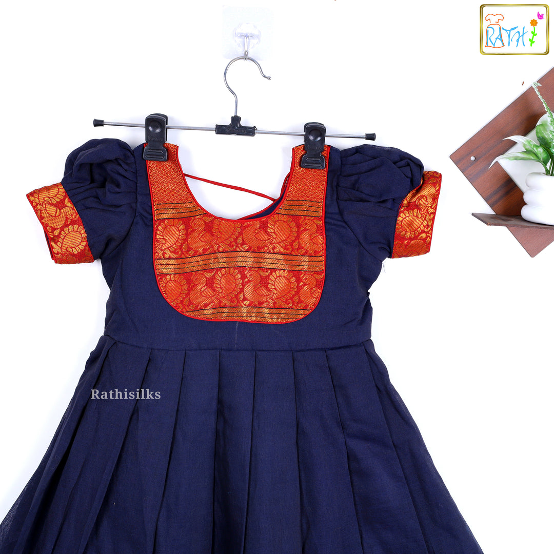 Elegant Cream & Navy Blue Party Frock