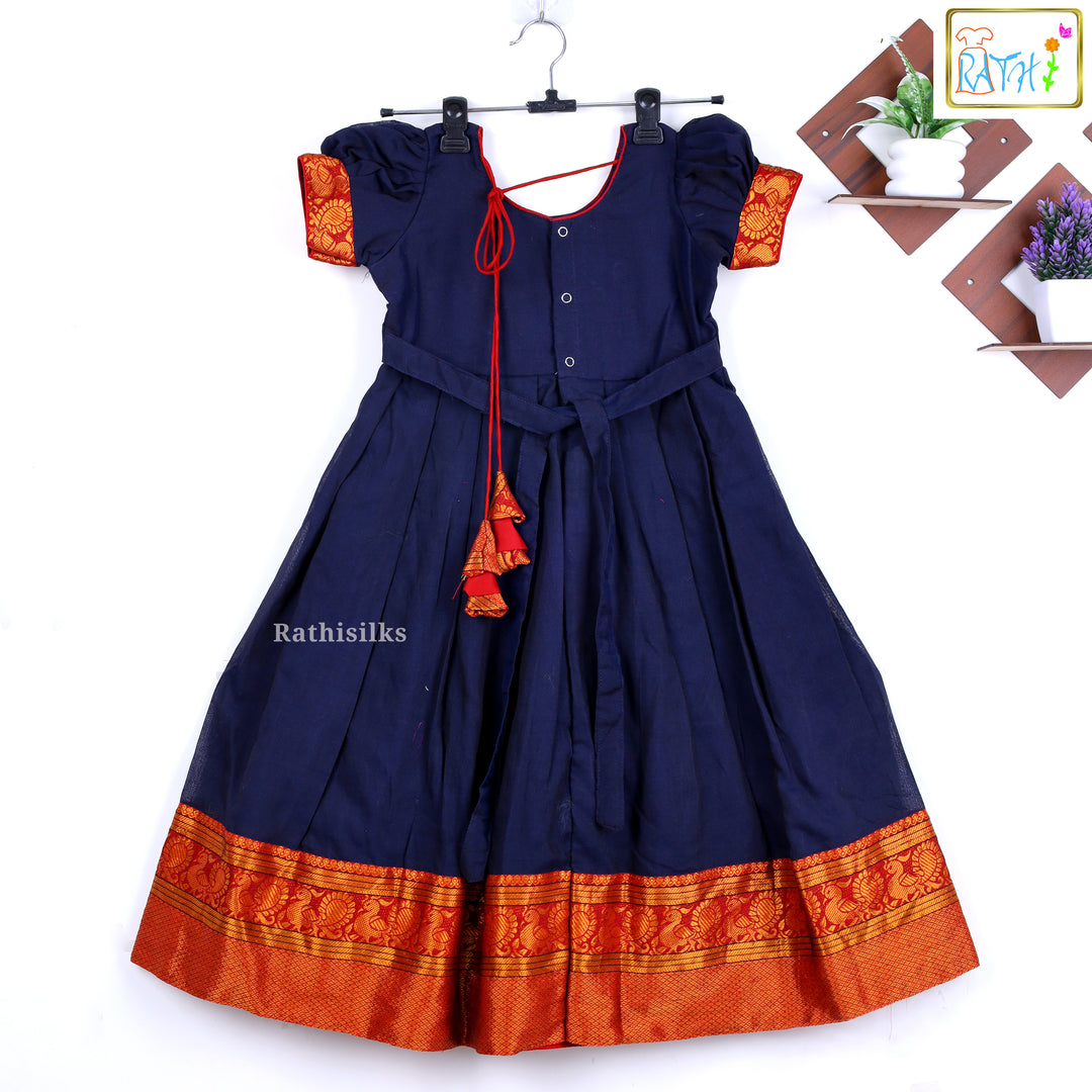 Elegant Cream & Navy Blue Party Frock
