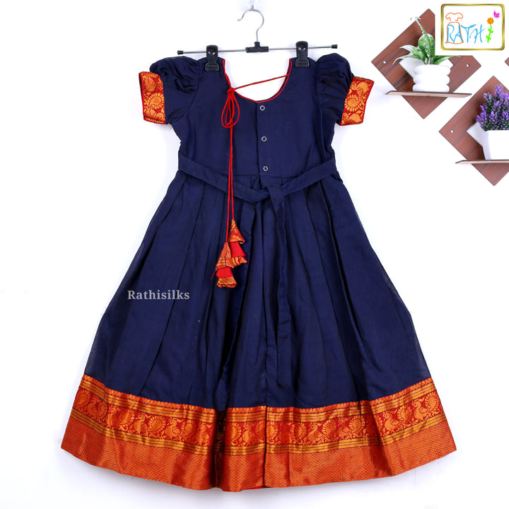 Elegant Cream & Navy Blue Party Frock