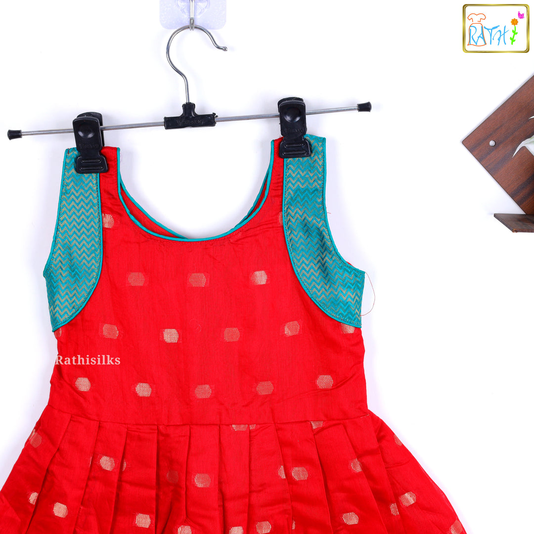 Elegant Red & Teal Zari Border Frock