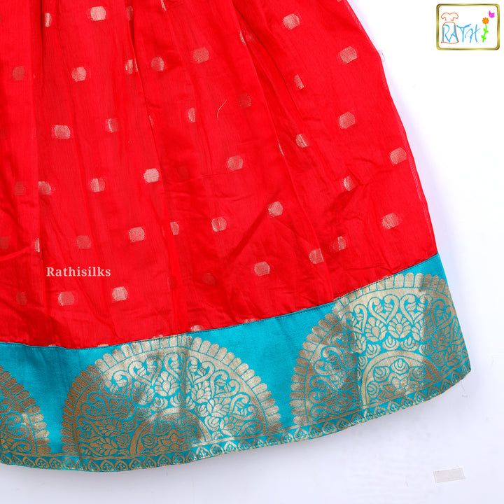Elegant Red & Teal Zari Border Frock
