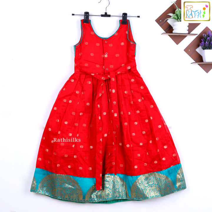 Elegant Red & Teal Zari Border Frock