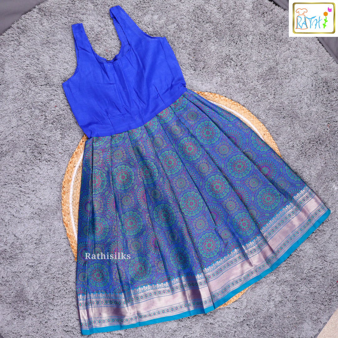 Pink & Blue Zari Woven Cotton Pavadai Sattai