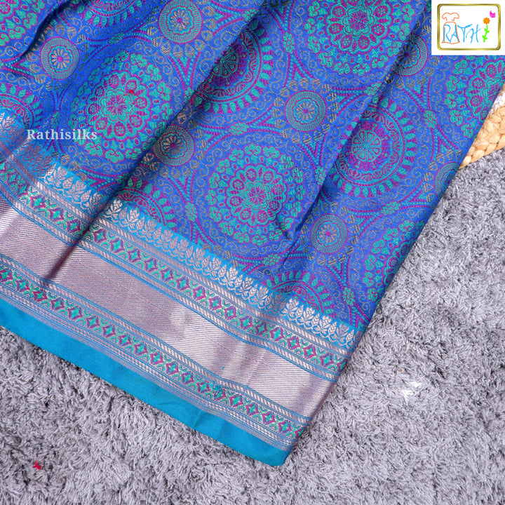 Pink & Blue Zari Woven Cotton Pavadai Sattai