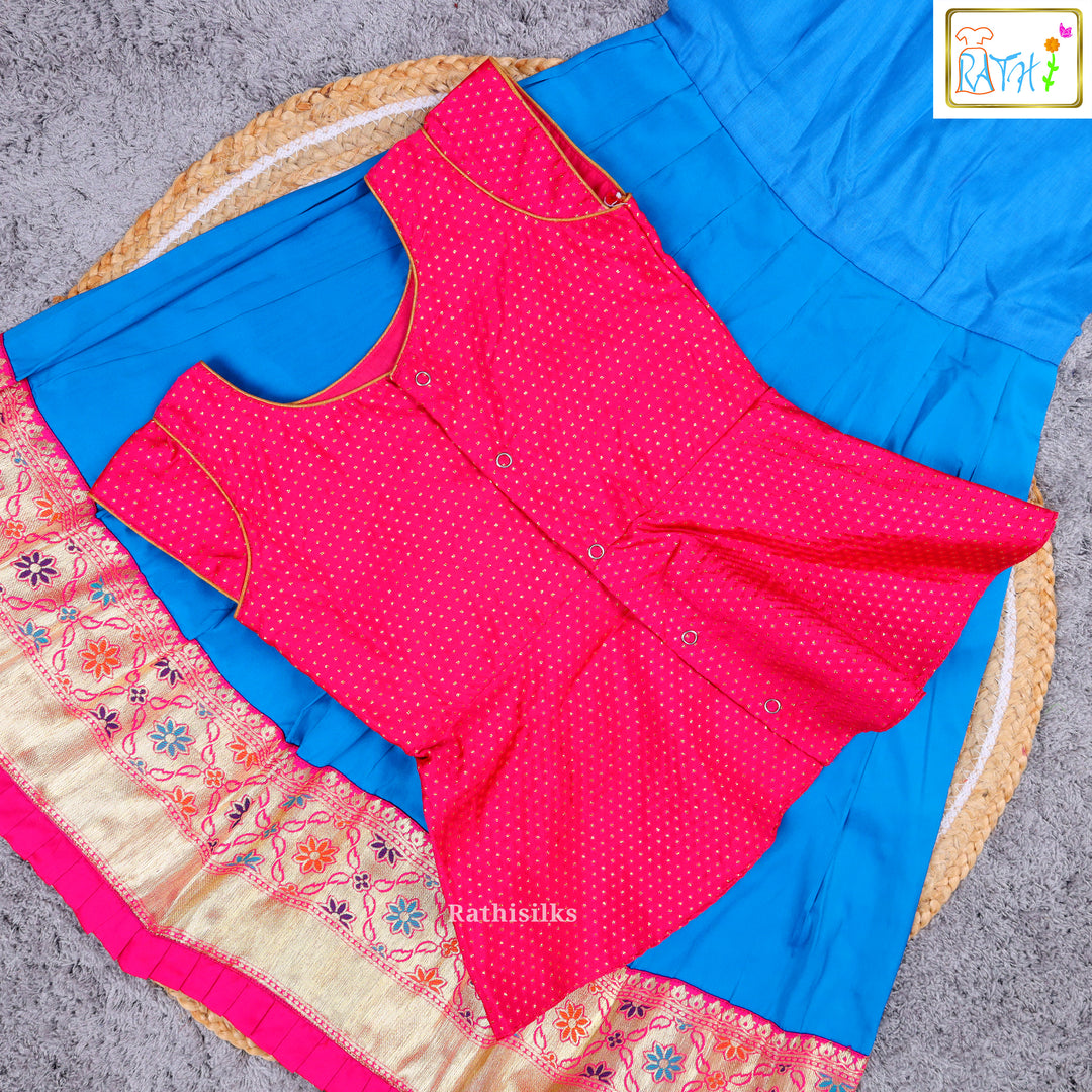 Traditional Pink & Blue Pavadai Sattai