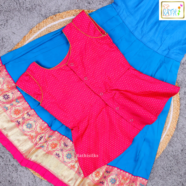 Traditional Pink & Blue Pavadai Sattai