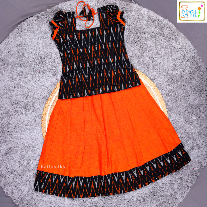 Traditional Ikat Black & Orange Pavadai Sattai