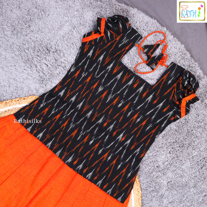 Traditional Ikat Black & Orange Pavadai Sattai