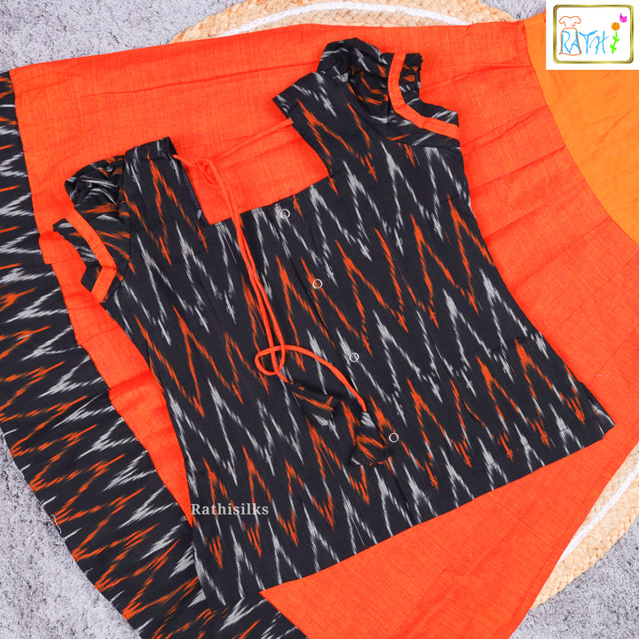 Traditional Ikat Black & Orange Pavadai Sattai
