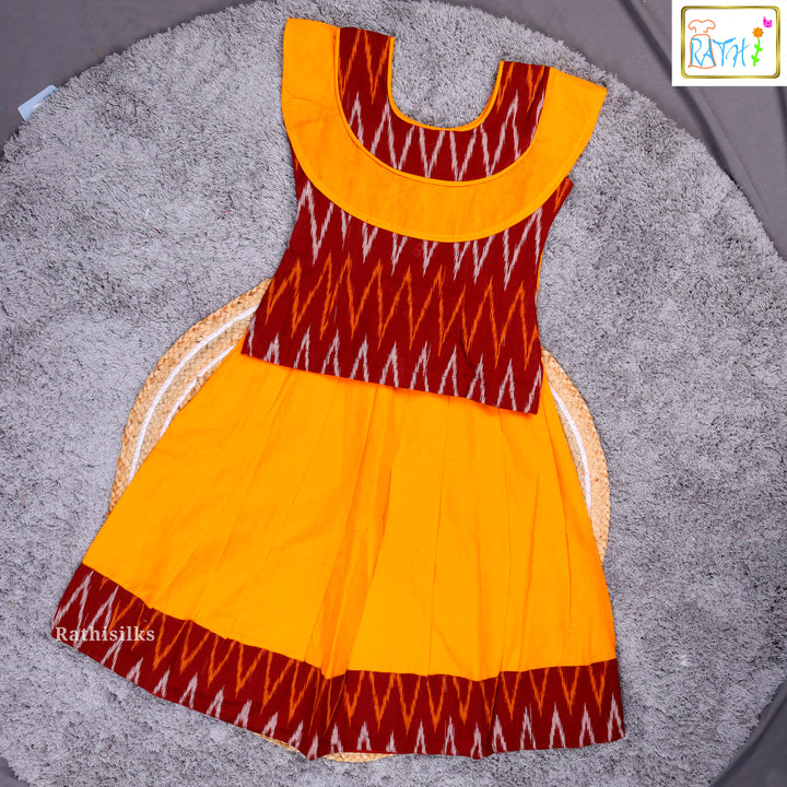 Traditional Maroon & Yellow Ikat Pavadai Sattai