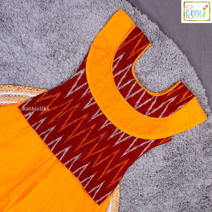 Traditional Maroon & Yellow Ikat Pavadai Sattai